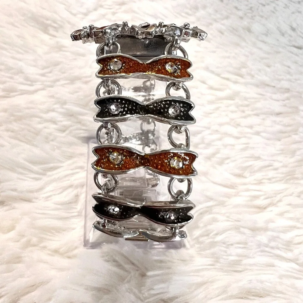Women's Watch Floral‎ Brown/Black Silver Tone Bracelet Wristwatch 6.5 in